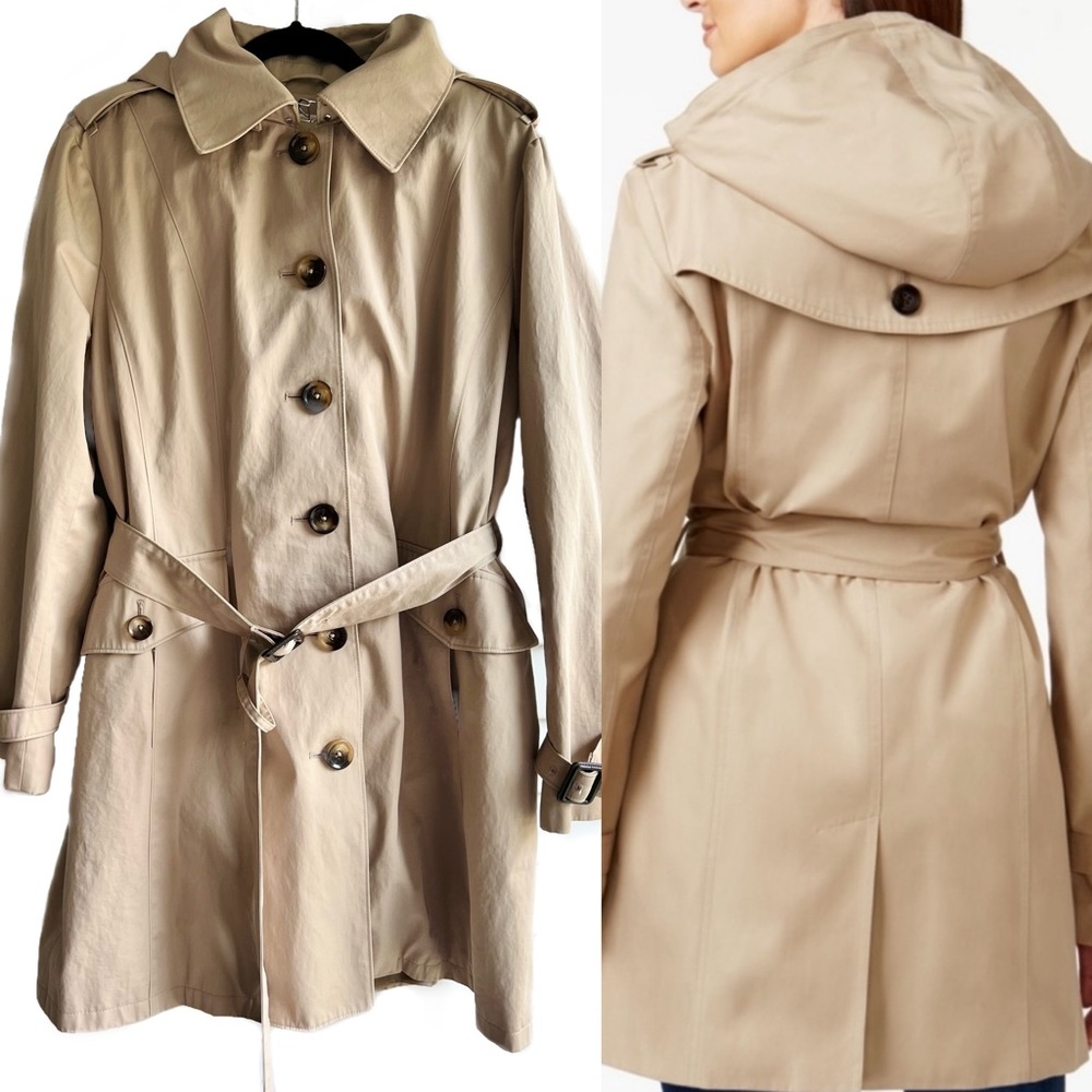 Michael Kors Kahki / Tan / Beige Trench Coat, Removable Hood, Lined, Sz - XL